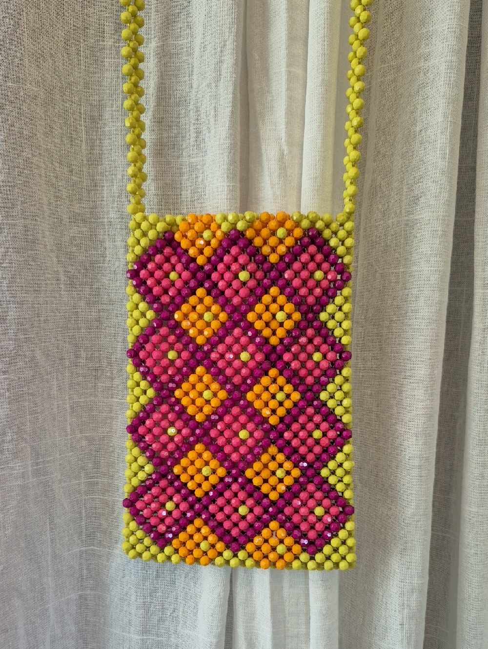 Handcrafted Beaded Crossbody Bag in Yellow, Pink & Orange